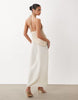 Gina Tricot halterneck asymmetric textured maxi dress with open back in almond milk beige
