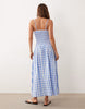 Esmée shirred drop waist maxi beach dress in blue & white gingham