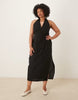 Curve cotton linen blend halter neck midi sundress with sculpted bust in black