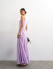Topshop linen rich dropped waist full circle hem midi dress in lilac
