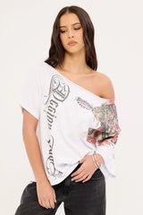 Neovision Savage Off Shoulder Relaxed Tee White