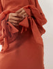 high neck maxi dress with godet hem in rust