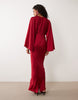 matte satin batwing bias waisted maxi dress in red