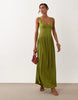 crinkle button up midi dress in olive