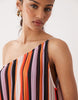 one shoulder plisses maxi dress in colorful stripe