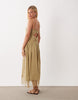 cami maxi dress with lace inserts and tie straps in olive