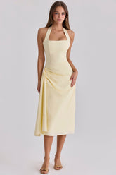 lemon halter neck cotton midi dress