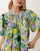 crew neck shirred smock mini dress in green floral print