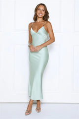 Your Own Masterpiece Satin Maxi Dress Sage