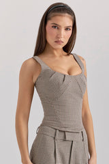 brown puppytooth boned corset top