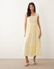 Nobody's Child Jessy linen blend square neck cap sleeve broderie detail midi dress in yellow