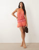 I.AM.GIA Aria mesh drape detail halterneck ruffle hem mini dress in orange