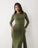 TFNC slinky slash neck drape front long sleeve maxi dress in olive