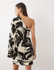 Mango one shoulder mini dress in palm print