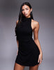 draped halterneck softline mini dress in black