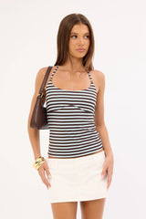 L&t Halter Tie Tank Top Brown Stripe