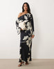 fallen shoulder long sleeve column maxi dress in mono floral print