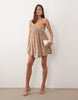 shell embellished mini dress in taupe