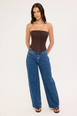 Luck & Trouble Bruna Strapless Mesh Corset Top Brown