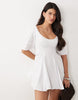 poplin lantern sleeve mini dress in white