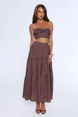 Icon Darling Strapless Polka Dot Crop Top Brown