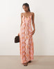 Mango Teen halterneck maxi dress in orange print