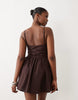 The Frolic exclusive cotton ruched waist full skirted cami mini dress in chocolate