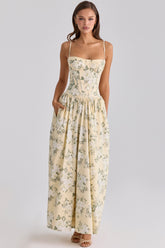 lemon floral print cotton maxi dress