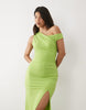 TFNC slinky fallen shoulder thigh slit midaxi dress in bright green