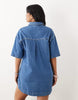 Curve denim boxy shirt dress with pocket detail in mid blue