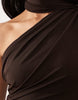 TFNC slinky one shoulder drape and scarf detail mini dress in chocolate