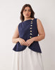Curve linen blend maxi vest dress with poplin skirt in navy and white