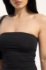 L&t Recycled Strapless Asymmetrical Top Black