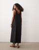 v-neck poplin smock maxi sundress with lace overlay in black