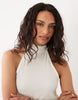 textured halter neck mini dress in ecru