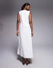 Kaiia cotton blend ruched scoop neck midaxi beach dress in white