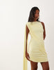 TFNC Petite slinky high neck draped detail mini dress in lemon