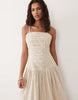 Brave Soul strappy midi dress with ruched bodice in brown gingham plaid