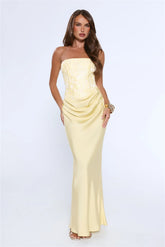 Dressed To Dazzle Strapless Satin Maxi Dress Yellow