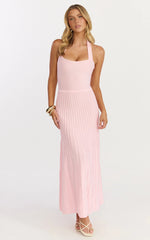 Candace Midi Dress - Halter Neck Ribbed Knit Dress in Pale Pink