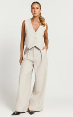 Melinda Top - Recycled Tailored Button Through Vest Top in Stone