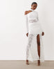 Kaiia exclusive slinky lace detailed asymmetric maxi dress in cream