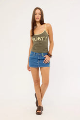Rusty Flip Mommy Low Rise Mini Denim Skirt Middy Blue/Lime
