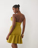 structured mini dress with scrunched bardot in avocado green scuba-style fabric