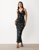 maxi slip dress with lace trim and ties in black floral