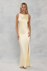 The Blaire Backless Satin Maxi Dress Yellow