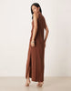racer cupro tuck detail maxi dress in chocolate