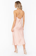 Verona Cowl Dress ~ Rose Gold Luxe Satin