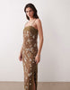 cami maxi slip dress with lace trim in mocha delicate floral