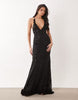Oh Polly premium embellished plunge tie back floral detailing maxi dress in black